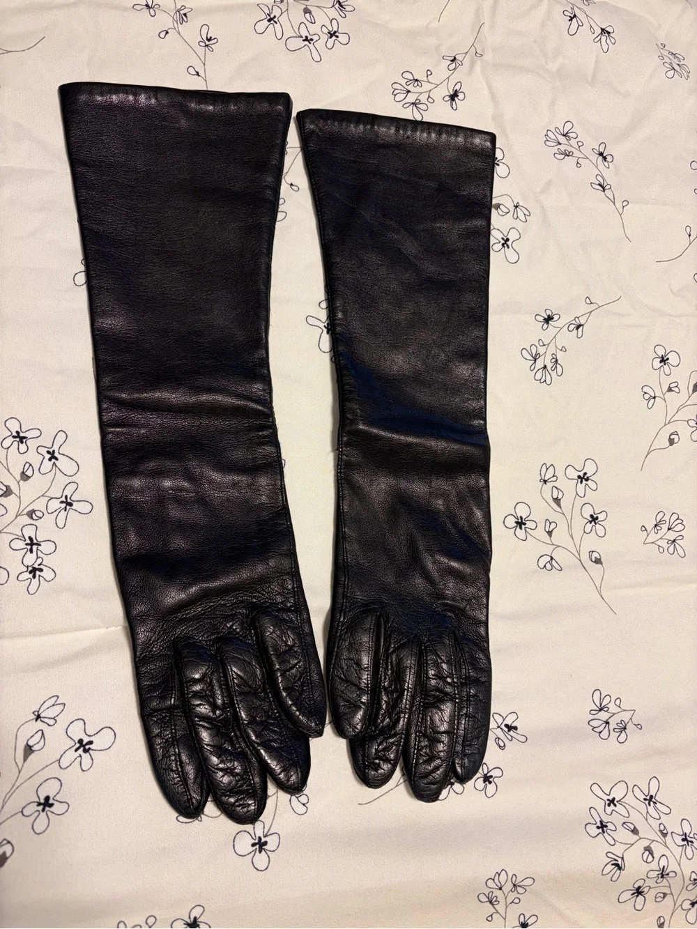 Long Black Leather Gloves Made in Italy 6.5